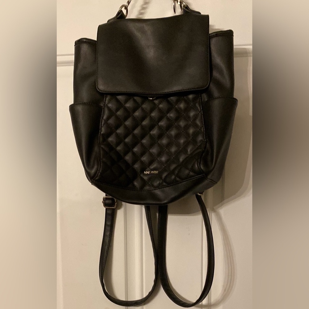 Nine West Black Vegan Leather Quilted Backpack